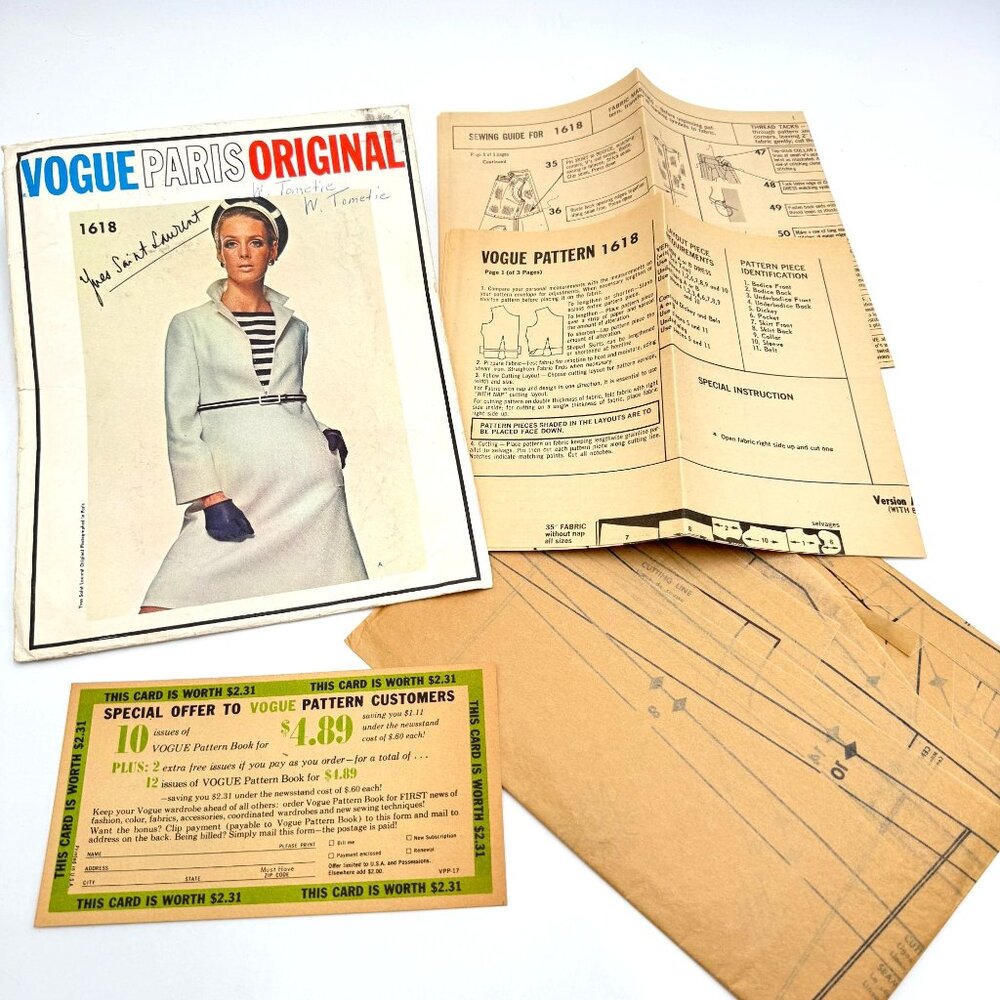 Vogue Paris Original w/Tag Sewing Pattern 1618 by Yves Saint Laurent Dress Sz 14 - Picture 3 of 7